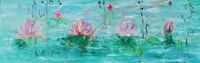Welt der Nymphen mit Seerosen, &Ouml;l und Pigmente auf Leinwand, 40 cm x 120 cm, 2023 